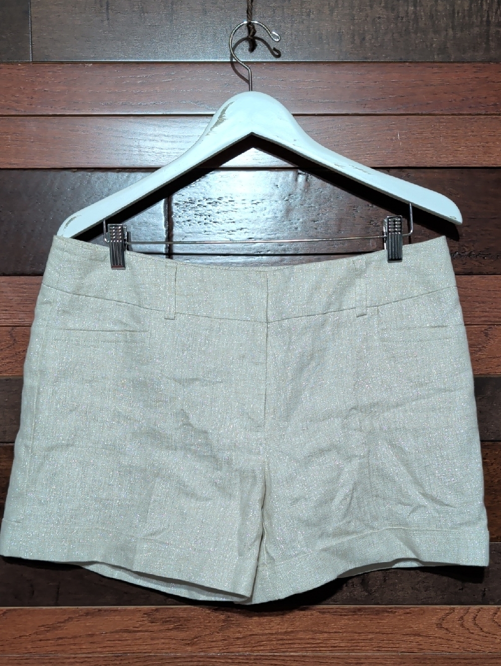 NWOT Apt. 9 Metallic Cream High-Waist Linen-Blend Shorts